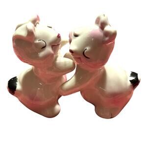 Van Tellingen white huggie bear salt & pepper shakers set cork stoppers vintage